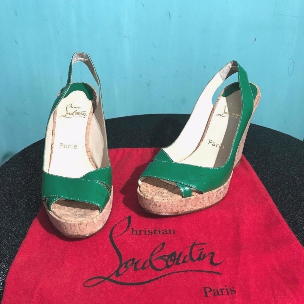 CHRISTIAN LOUBOUTIN 40.5 "MARPOIL" GREEN PEEP TOE